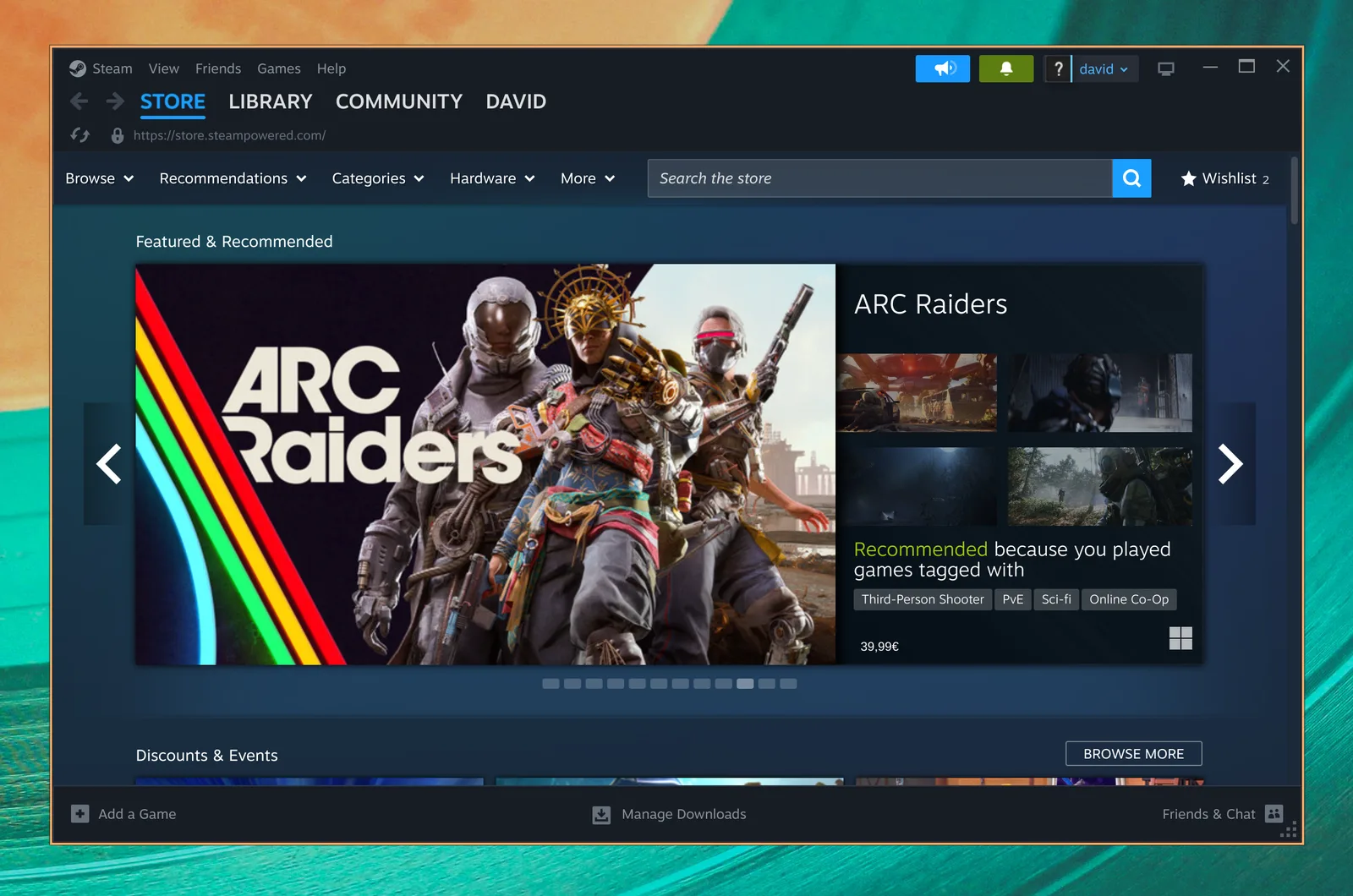 Omarchy پر اپنا گیم اسٹور دکھاتا ہوا Steam